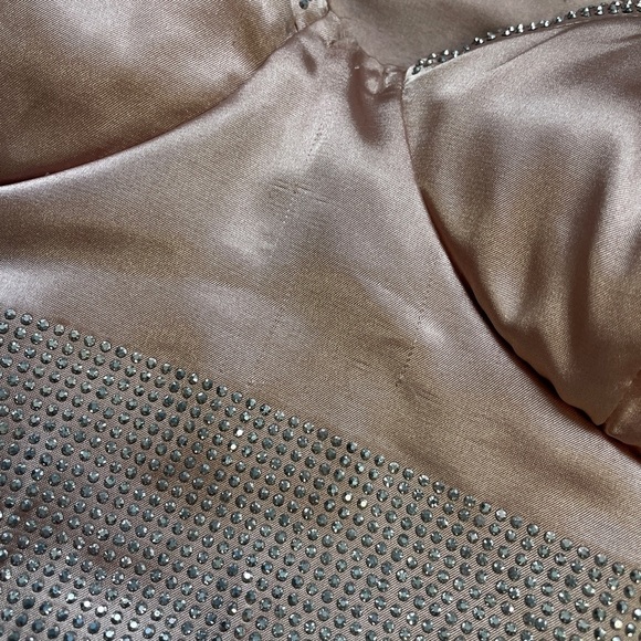 Satin Mauve Dusty Rose Pink Sequin Diamond Trim Two Piece Top and Skirt Set (S) - Picture 12 of 12